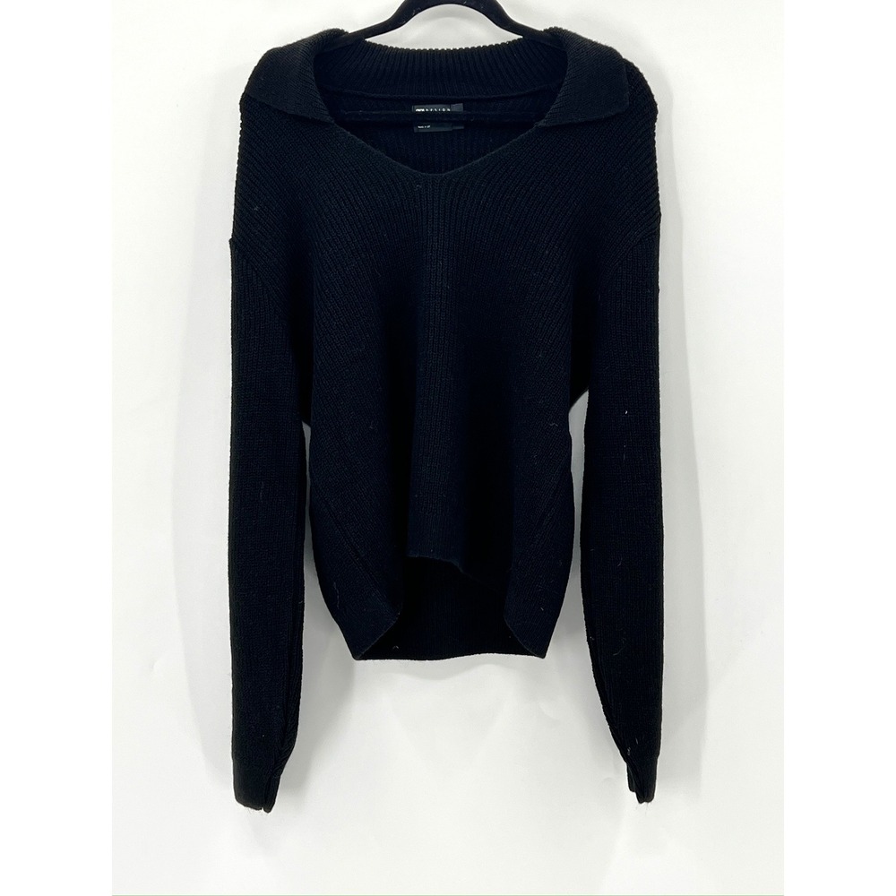 ASOS DESIGN Sweater Womens‎ 2 Black Good Ribbed Polo V-Neck Knit Long Sleeve